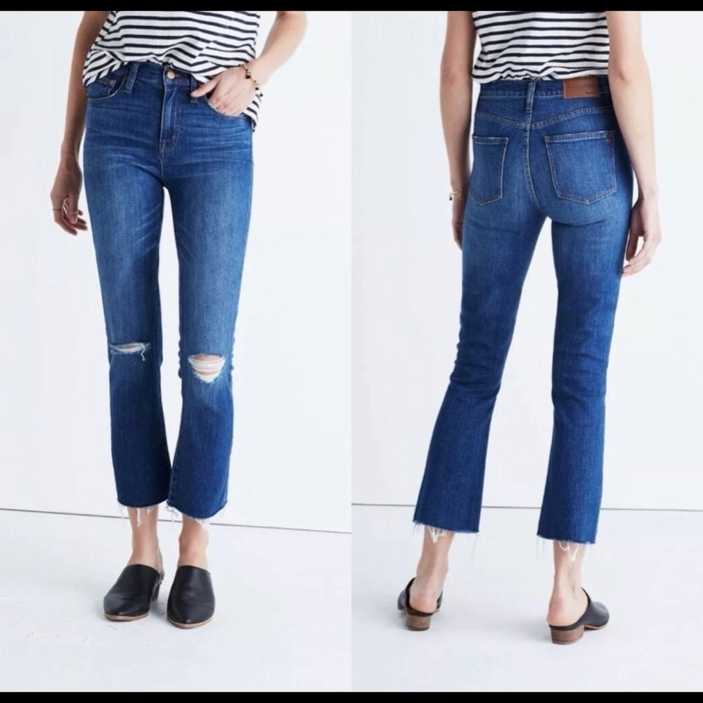 Madewell 10" High Riser Cali Demi Boot Cut Jean Distressed Knee Raw Hem 32